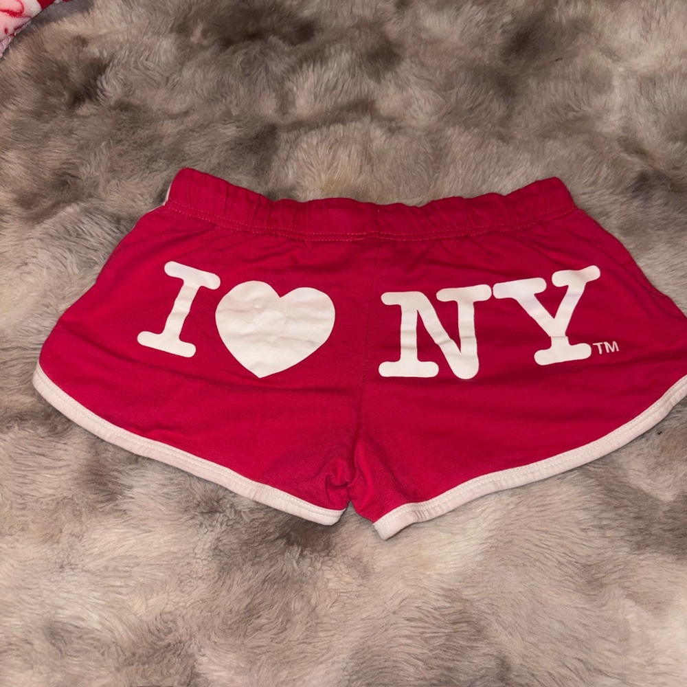 Red Women's Athletic Lounge Shorts with White I ♥ NY Graphic